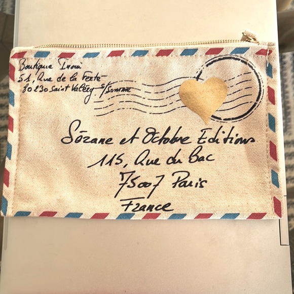 Sezane Accessories - Sezane postcard zip pouch cosmetic bag linen style 100% cotton Like New!